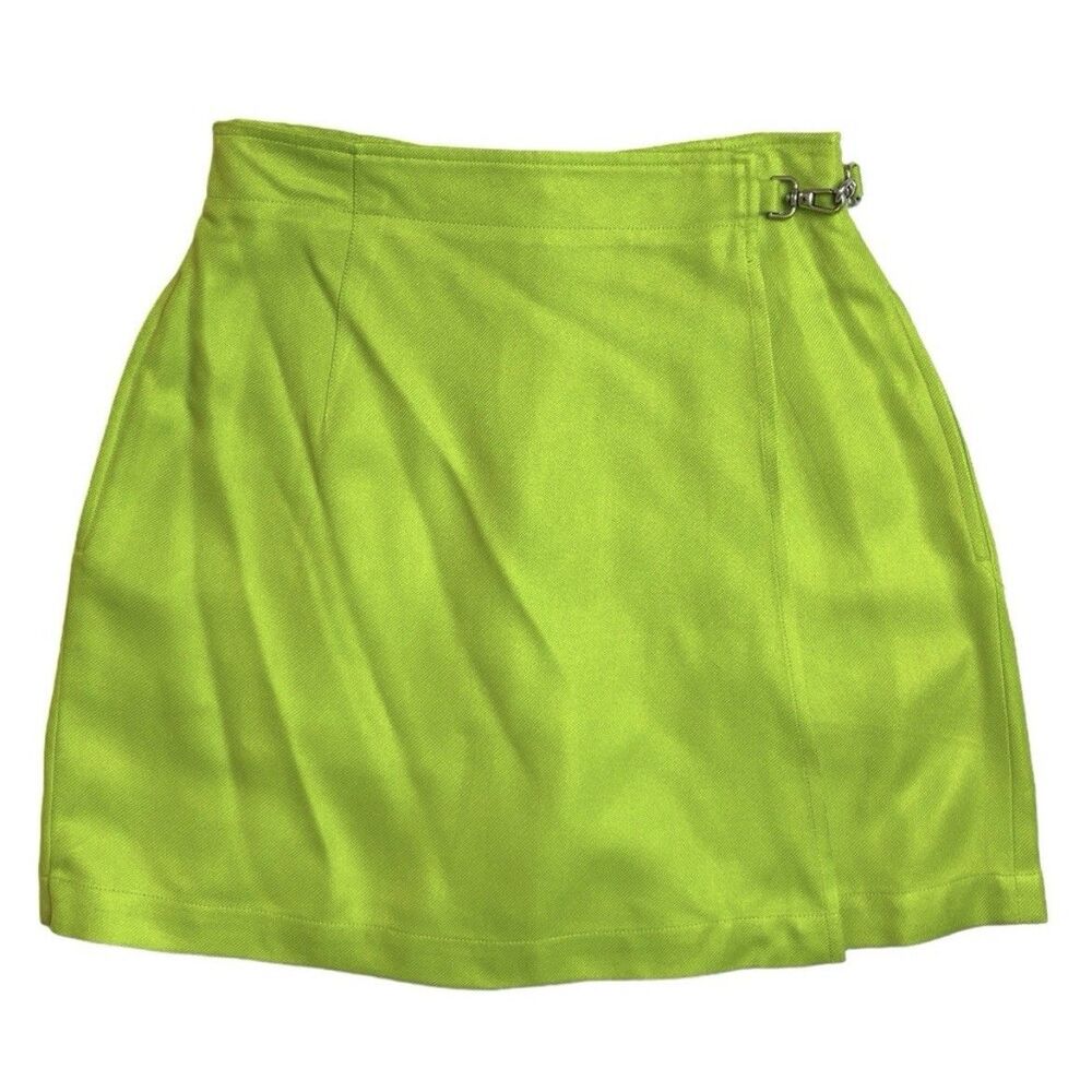High Waist Neon Green Women's Shorts 100% Silk XS